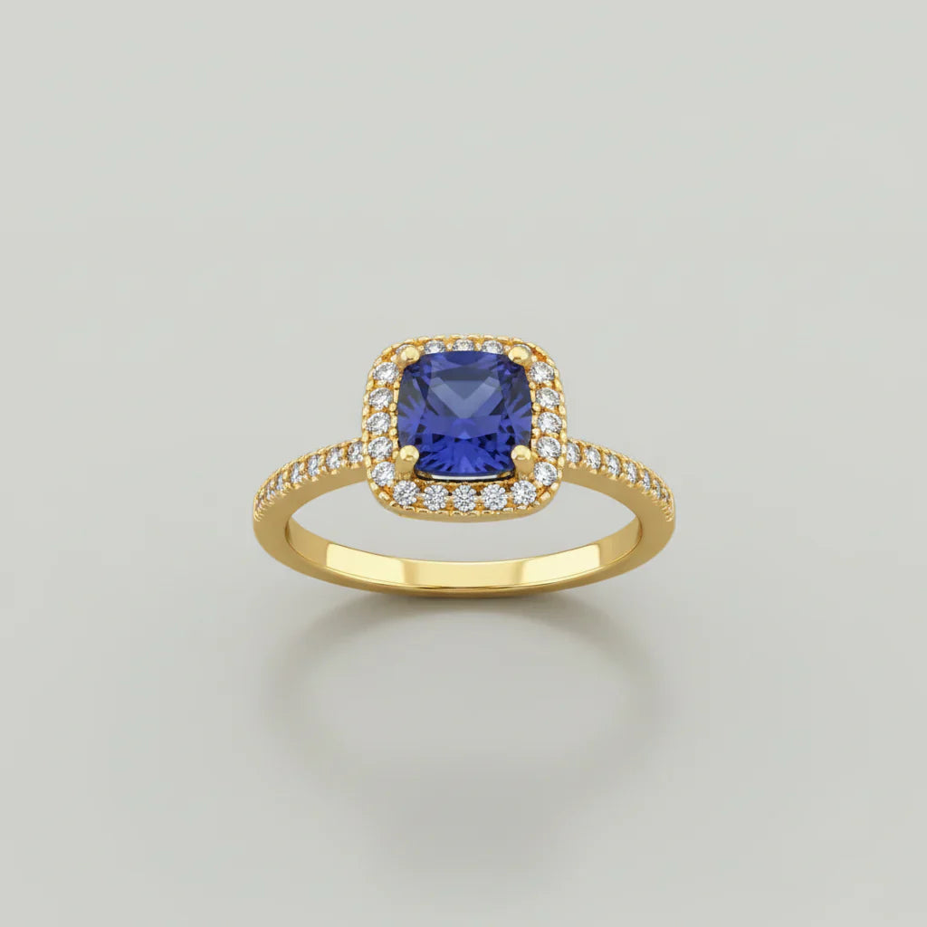 Anillo Solitario Circon Azul y Blanco T6-1/2 /3.3 /gr ID: 3003