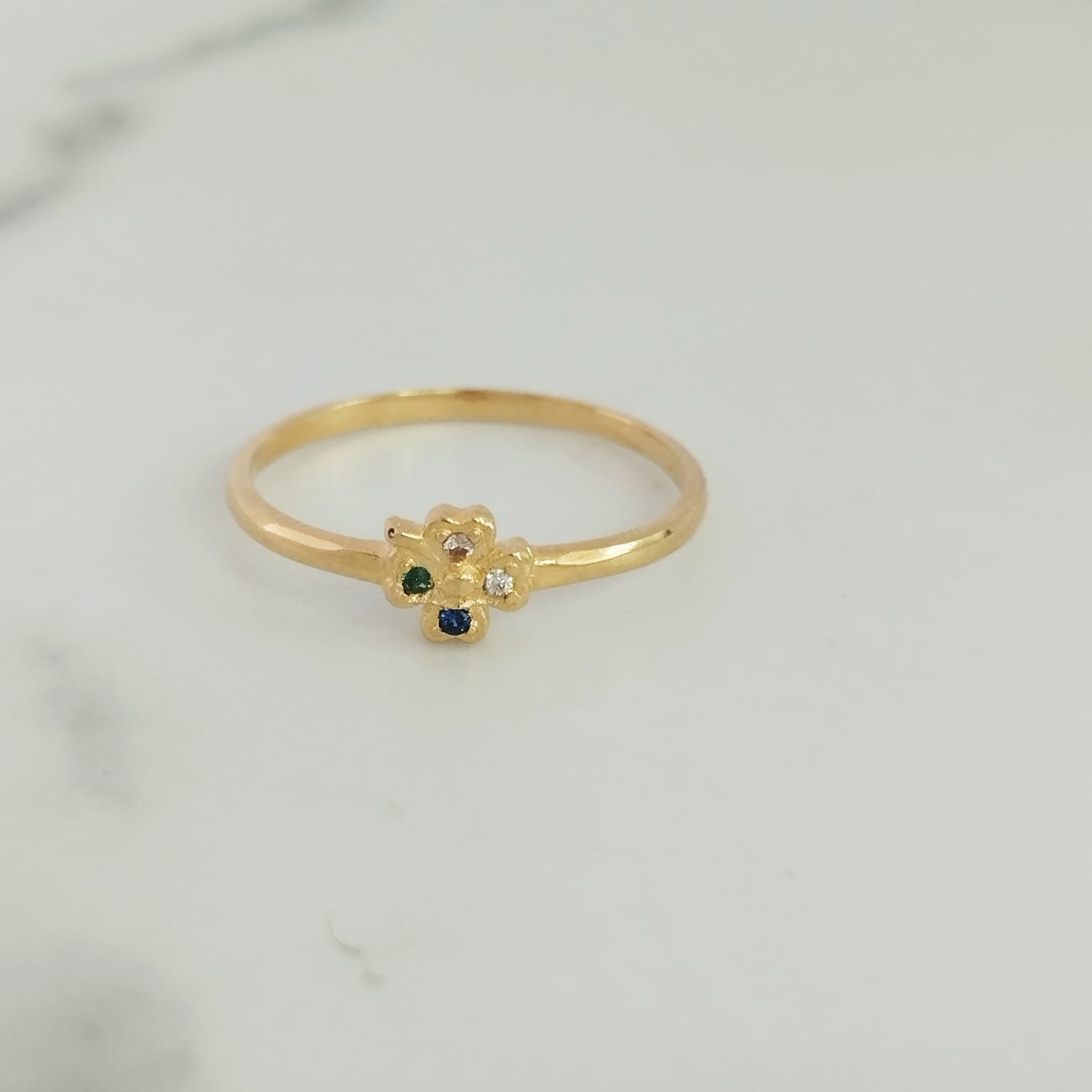 Anillo Flor Circon Blanco y Verde T5 1/2 /1/gr ID: 2323