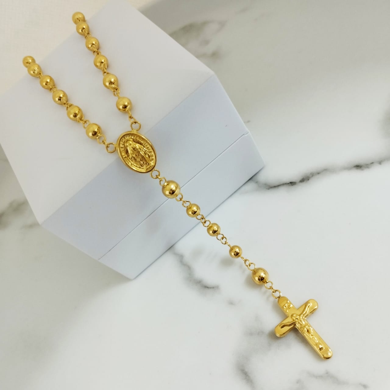 Rosario Balin Liso Con Milagrosa y Cristo +2 60cm bl#5 y bl#4 /10 /gr ID: 2685