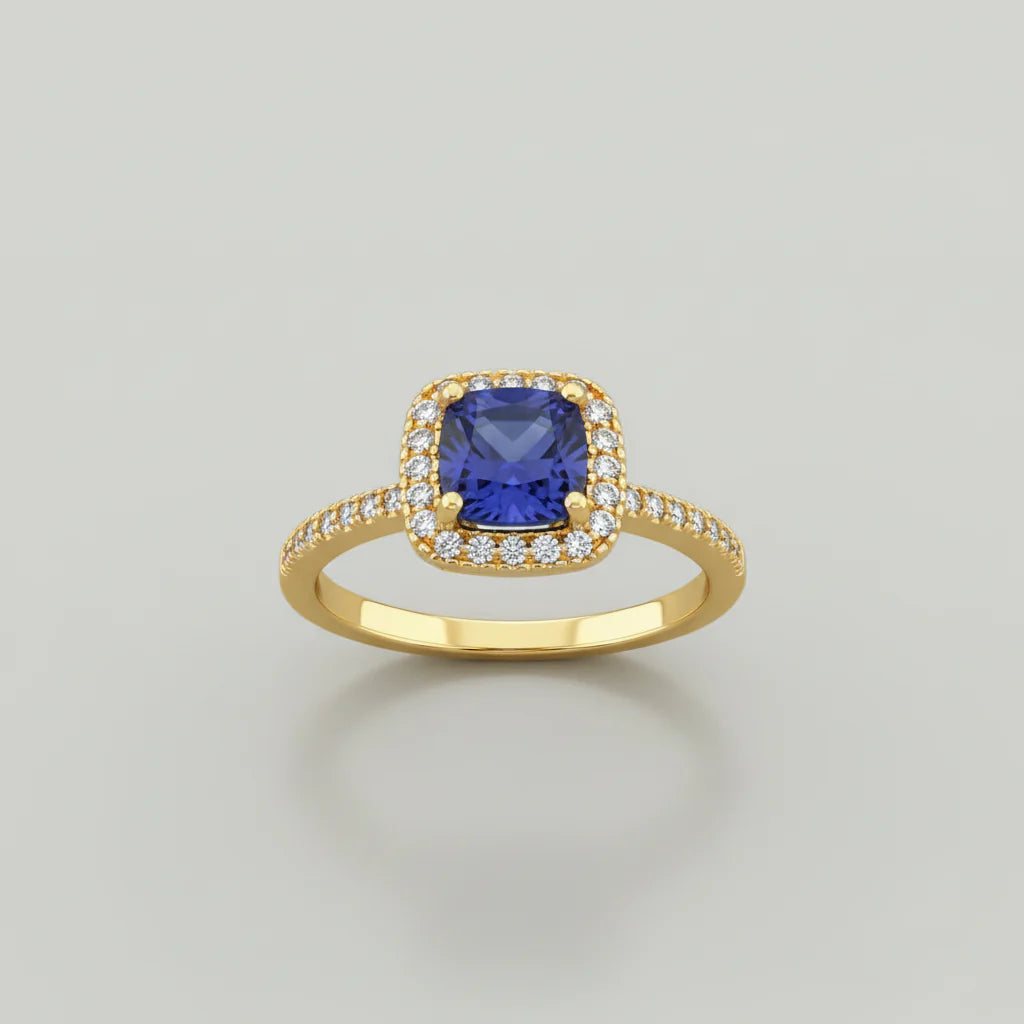 Anillo Solitario Circon Azul y Blanco T6-1/2 /3.3 /gr ID: 3003