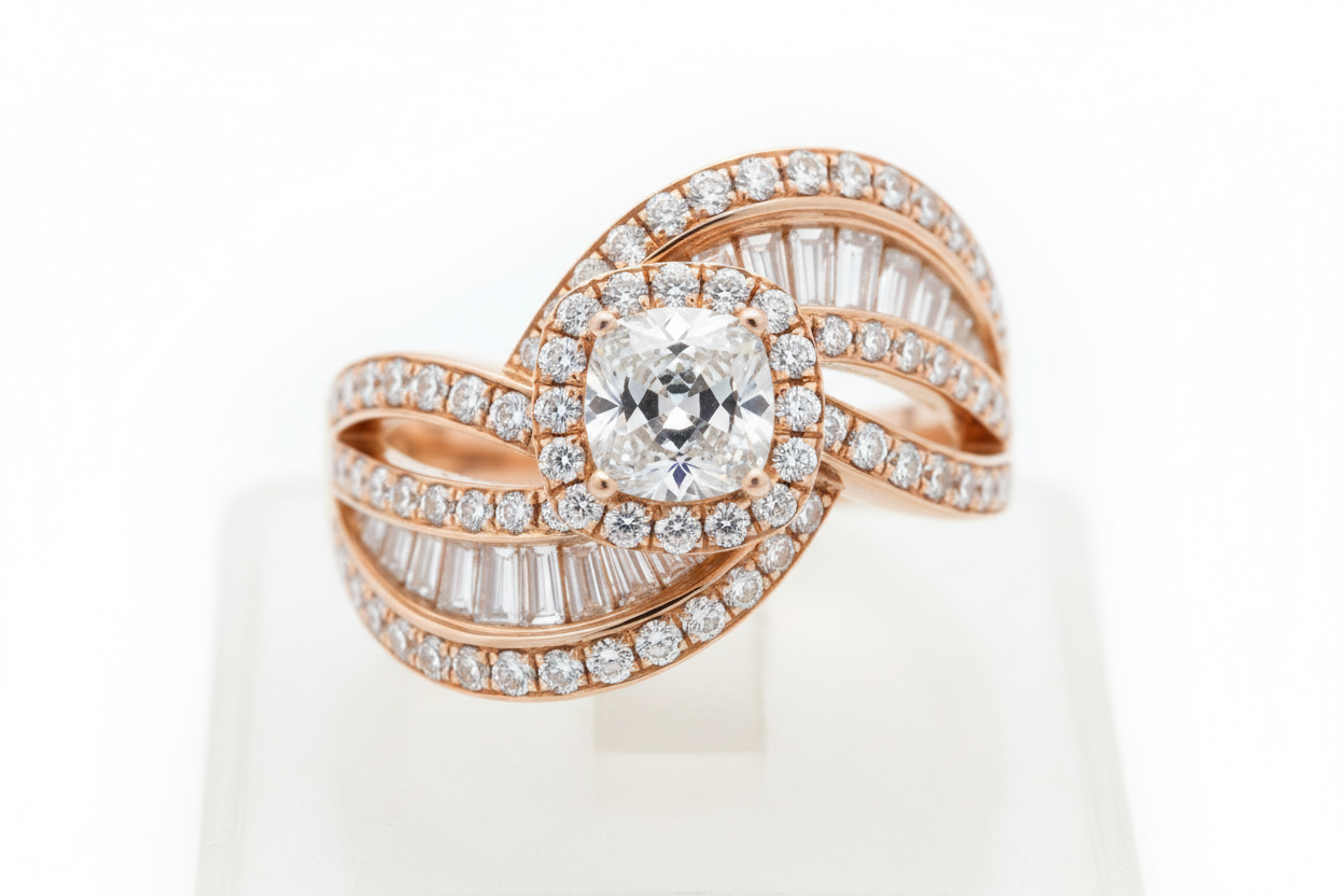 Anillo oro rosa 18k con incrustaciones en diamante