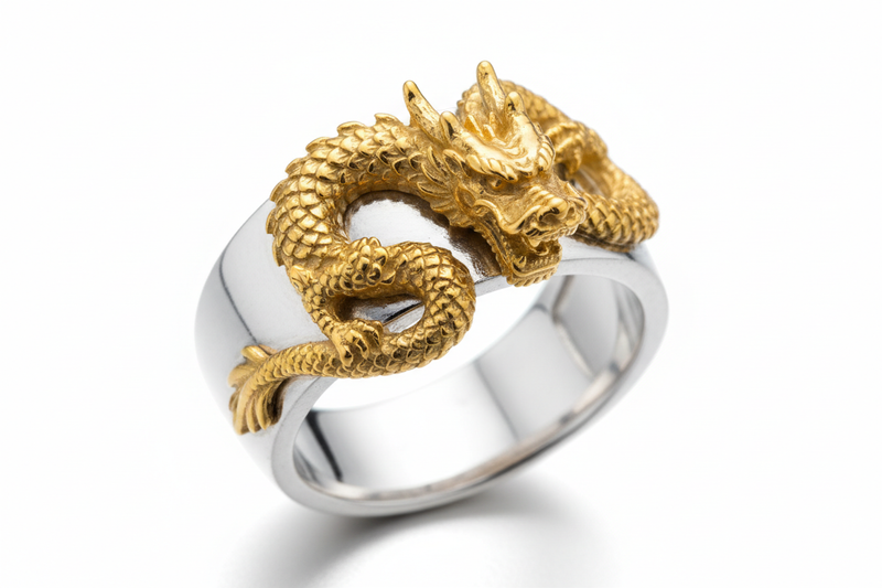 Anillo plata de alta pureza con un dragon en 18k