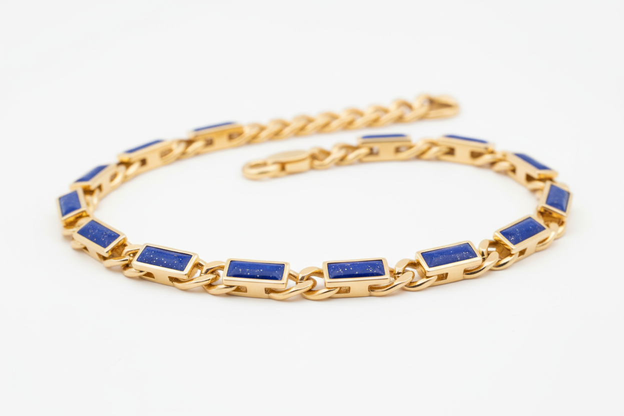 Cadena de oro con incrustaciones de Lapislázuli