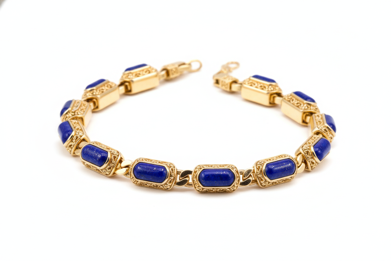 Cadena de oro con incrustaciones de Lapislázuli