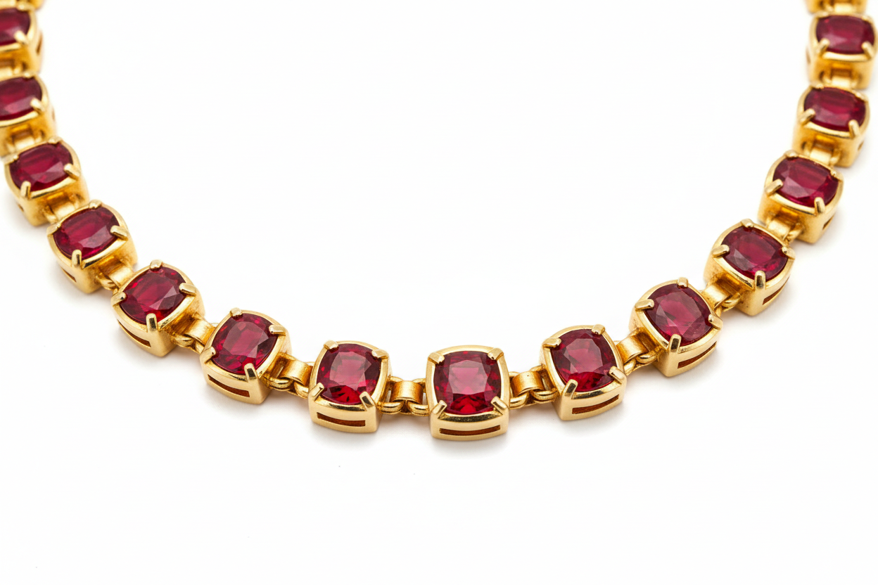 Cadena de oro con incrustaciones de rubies