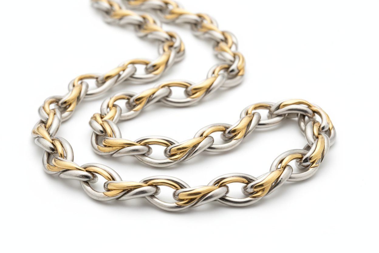 Cadena de plata con líneas en oro