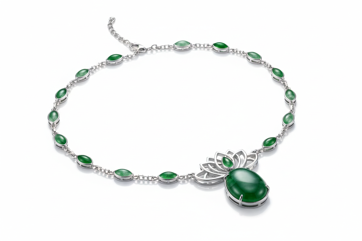 Cadena plata con incrustaciones jade