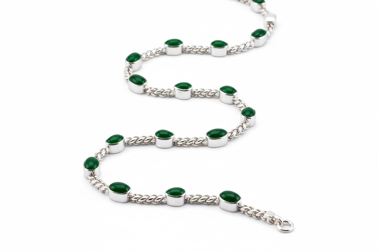 Cadena plata con incrustaciones jade