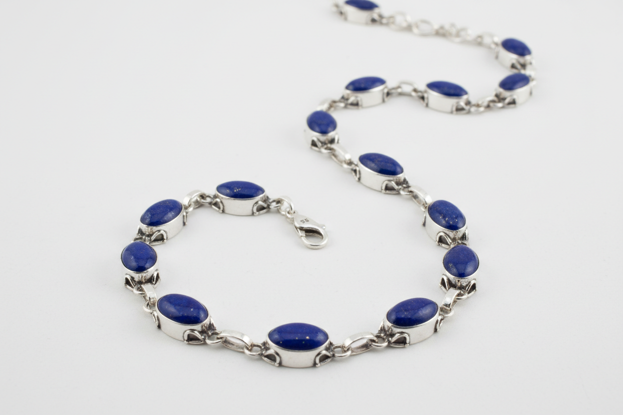 Cadena plata con incrustaciones lapislázuli