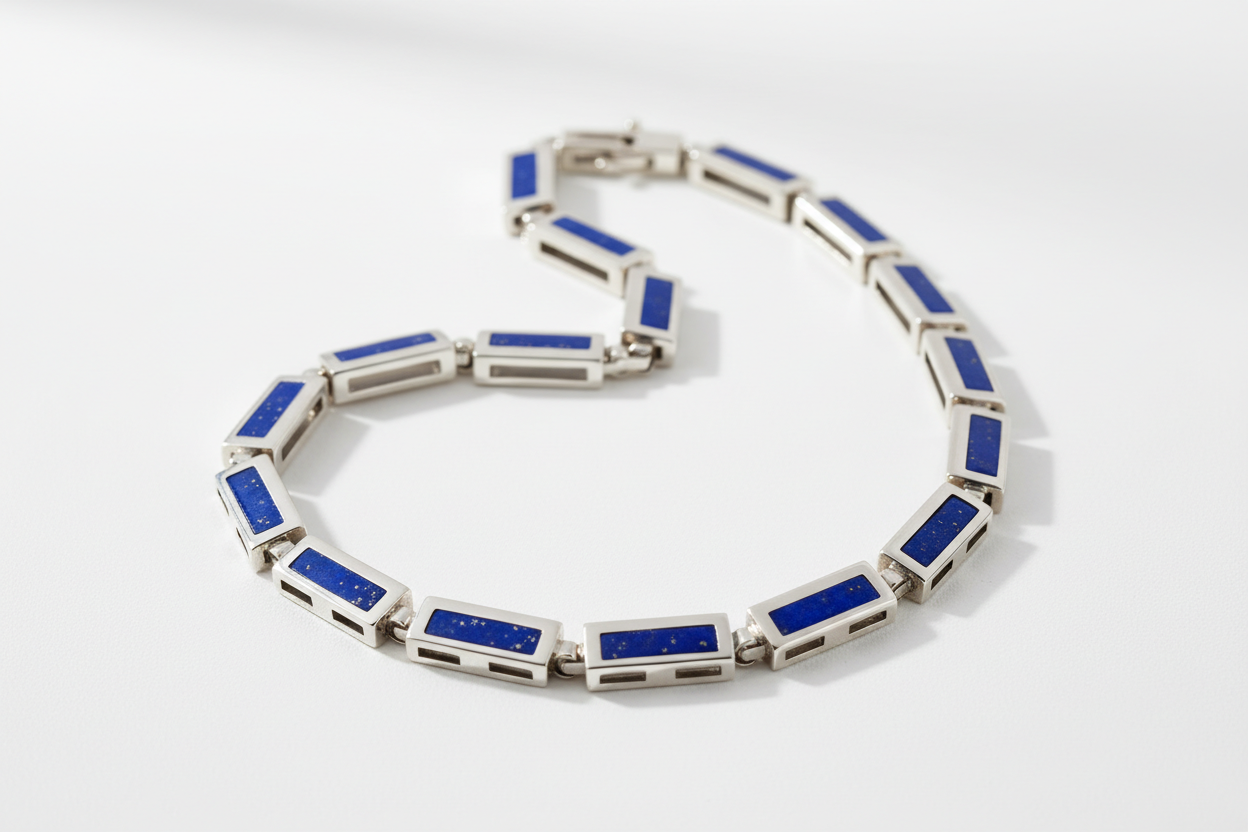 Cadena plata con incrustaciones lapislázuli