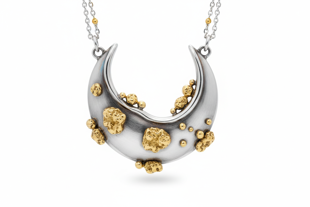 dije en plata con pepas de oro 