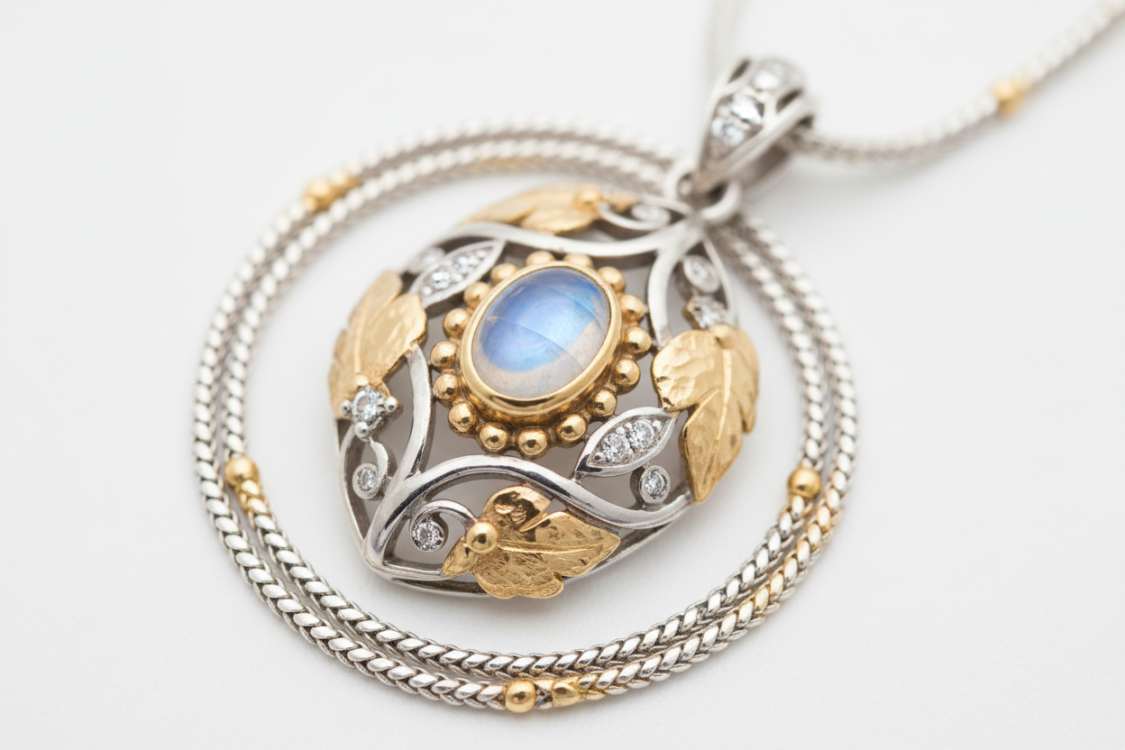 Otra perspectiva de dije de plata y oro